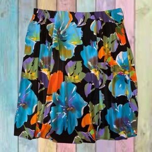 Csc Studio Black Blue Floral Elastic Waist Skirt